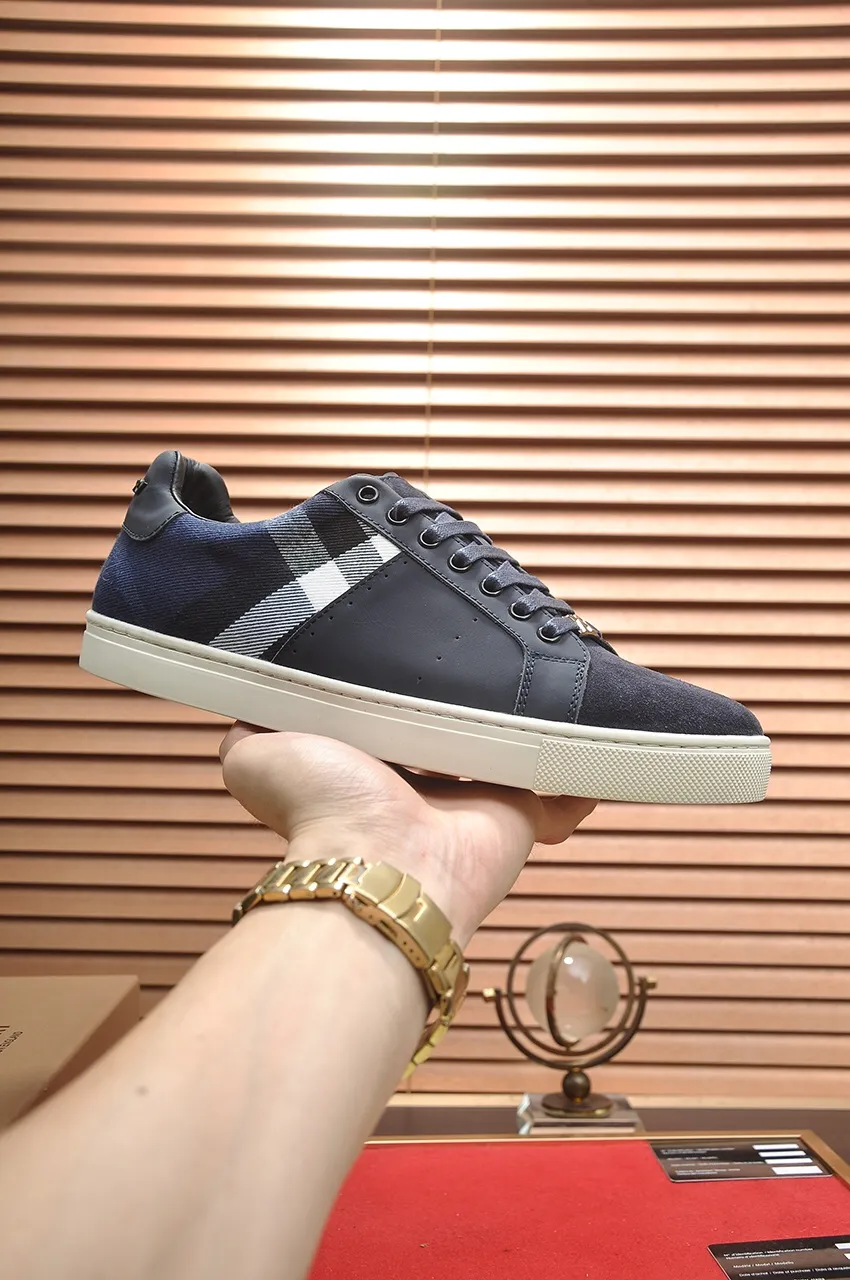 Men's shoes💰480💶[Burberry] (cowhide lining) classic low-top sneakers｜Imported cowhide with classic plaid fabric｜Cow leather lining｜Original outsole｜Fine workmanship and comfortable to wear Size: 38-44 (customized at 45)
